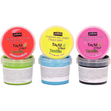 Lot de 6 pots 100ml de peinture aux doigts pour textile, assortiment 1