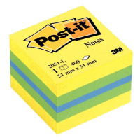 Mini cube post-it de 400 feuilles notes repositionnables, 51 x 51 mm, couleurs assorties 