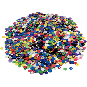 Pot de 185 grammes de sequins ronds lisses, perforés diamètre 6 mm, assortis