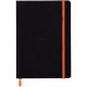 Carnet RHODIARAMA format A5 160 pages, ligné, couverture souple en simili cuir, noir 