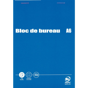 Bloc de bureau 100 feuilles 60g format A6 quadrillé 5x5