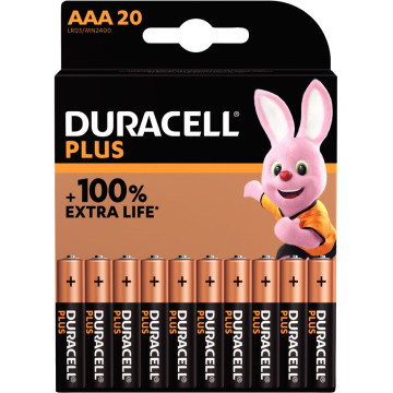 Blister de 20 Piles 1.5V LR03 alcaline DURACELL à la marque PLUS