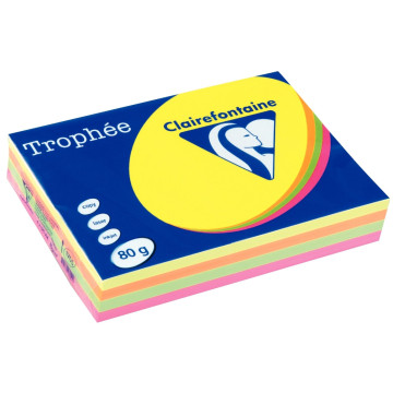 Ramette de 500 feuilles de papier 80g de format A4 assortis fluo TROPHEE CLAIREFONTAINE