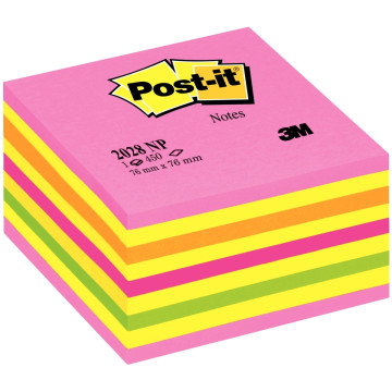 Cube de 450 feuilles de notes post-it repositionnables 76 x 76 mm néon rose