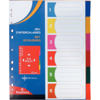 Jeu de 6 Intercalaires A4+ en polypropylène coloré 12/100ème 