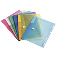 Paquet de 12 enveloppes perforées en polypropylène translucide coloris pastel assortis pour format A4 