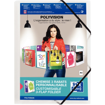 Chemise 3 rabats à élastiques personnalisable POLYVISION, en polypropylène incolore